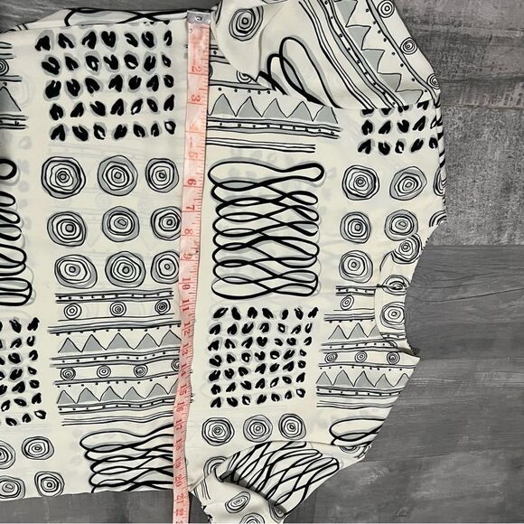 VTG 90s RENAISSANCE SPORTSWEAR Boxy Geometric Scribble Cream Black blouse S - Picture 6 of 12